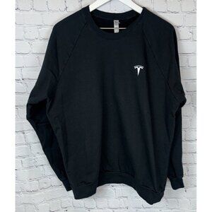 TESLA Men’s Black 100% Cotton Long Sleeve Crewneck Pullover Sweatshirt Size XL